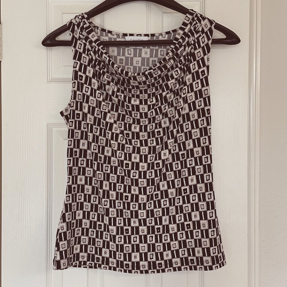 Calvin Klein black white cream cowl neck tank top size M